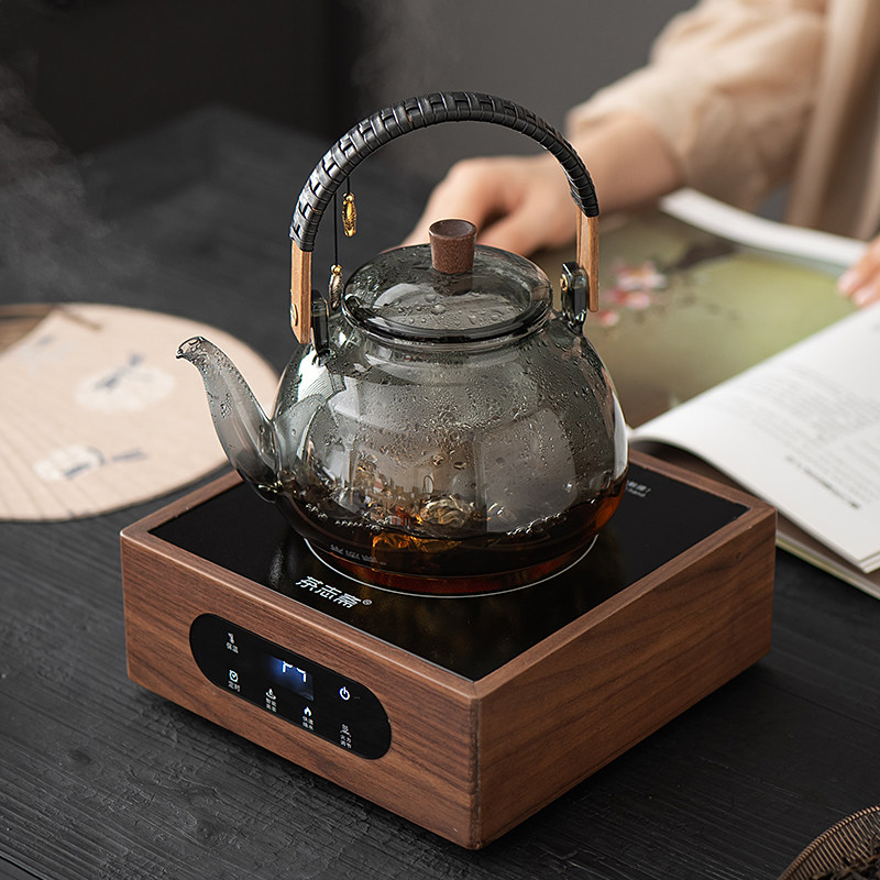 胡桃木电陶炉玻璃烧水壶蒸茶炉防烫煮水提壶陶瓷电炉煮花茶电磁炉