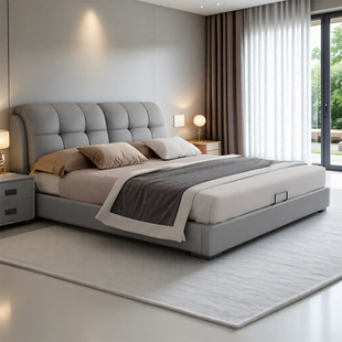 真皮床主卧室现代简约高端大气北欧轻奢1.5米8双人实木软包皮艺床