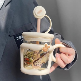 特百惠ins创意水杯泡茶滤网女生简约吸管杯办公室带勺高颜值卡通