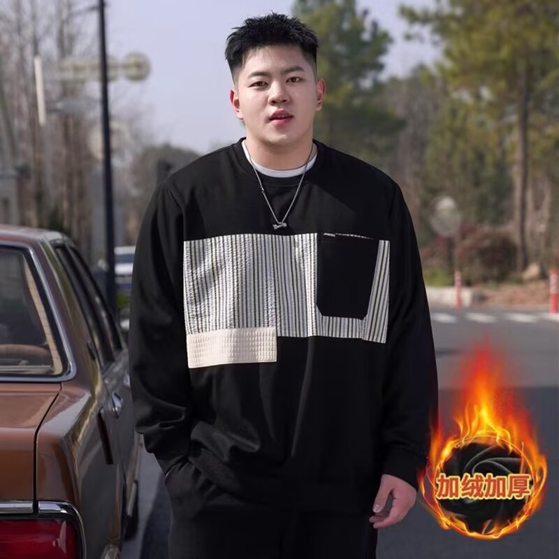 PANG哥大码男装圆领加绒卫衣