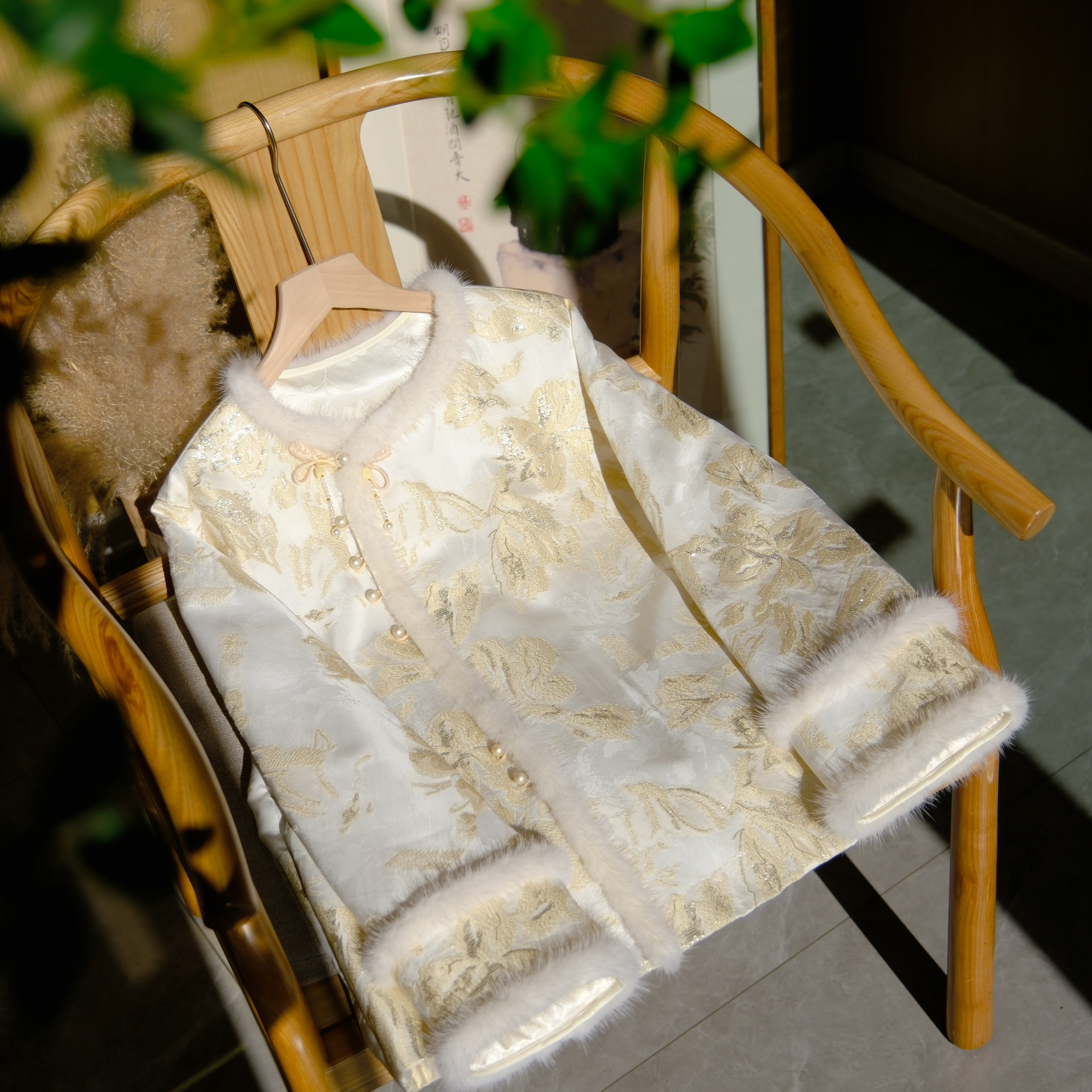 依山锦【金枝玉叶】新中式宋锦桑蚕丝秋冬外套国风上衣水貂毛棉袄