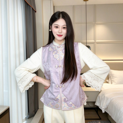 新中式宋锦真丝马甲女高端国风