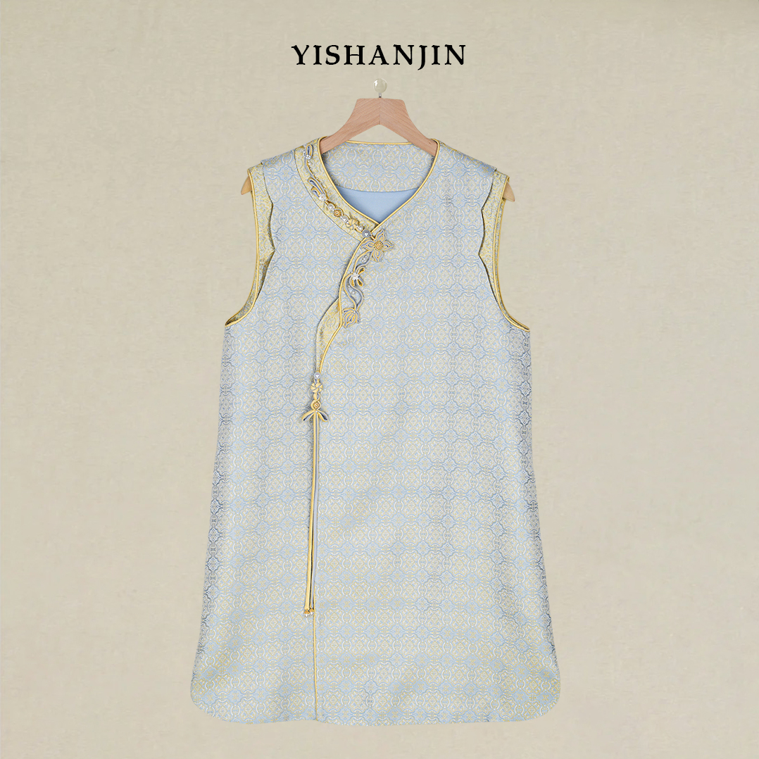 依山锦【蓝定胜】100桑蚕丝宋锦国风马甲女高端新中式连衣裙