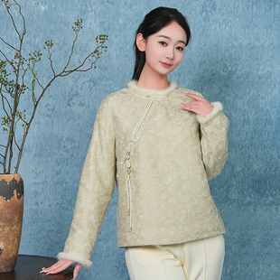 依山锦新中式 国风宋锦桑蚕丝棉服外套夹棉加厚上衣棉袄女士盘扣
