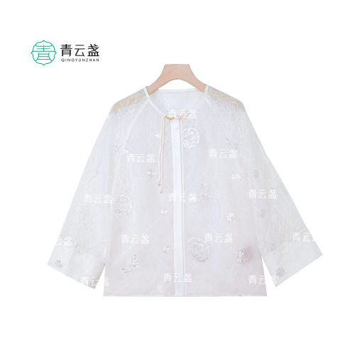 依山锦GJ桑蚕丝国风镂空真丝绡外套衬衫24S0148 X  (J)