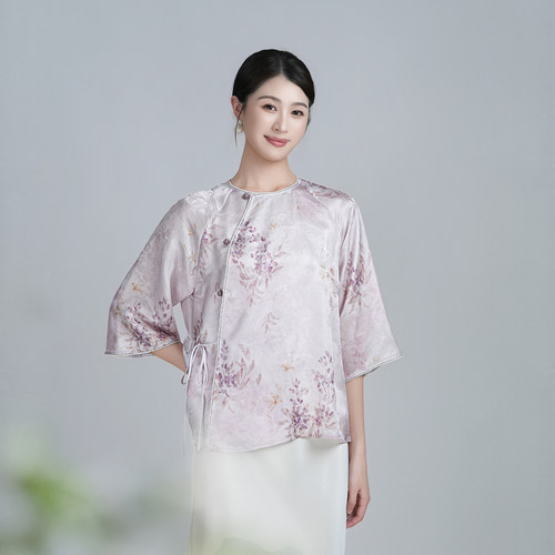 【桑蚕丝正绢】夏季轻薄桑蚕丝国风衬衫上衣YSS6106(R)
