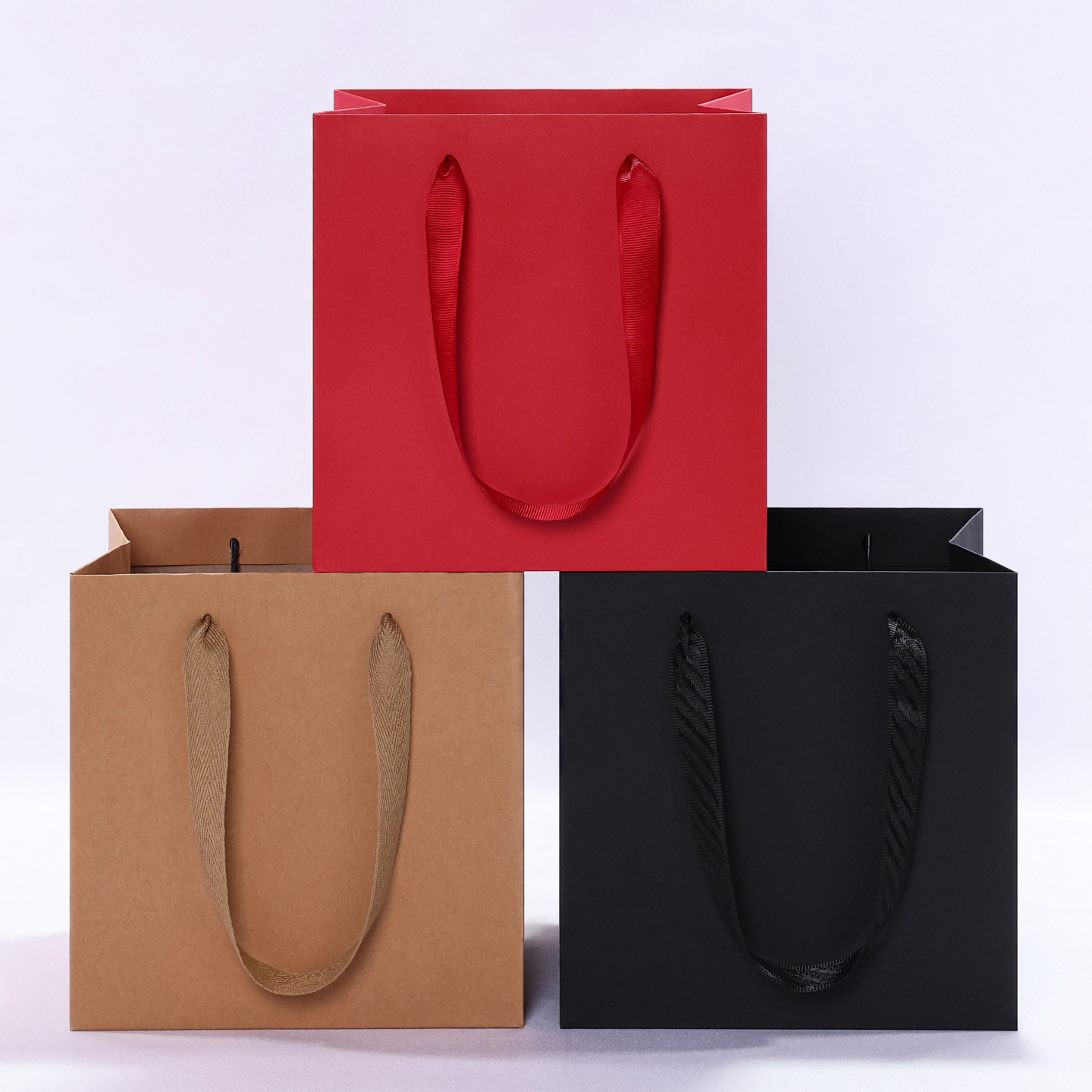 高档红色方形礼品袋鲜花店花束手提袋大茶叶牛皮纸袋宽底黑色袋子