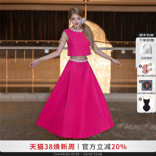 MIMI PLANGE立体花朵亮钻上衣收腰伞状半身长裙套装女