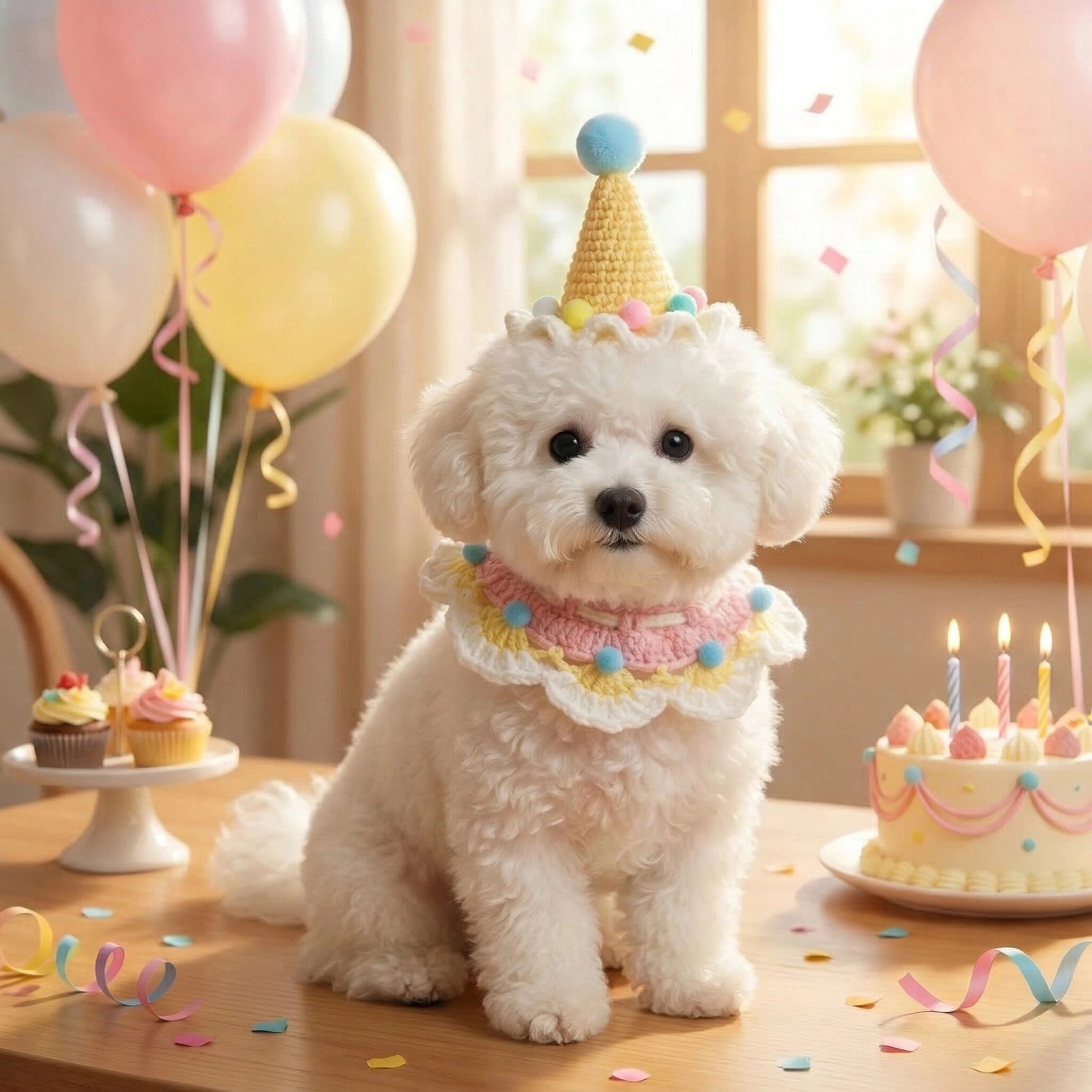 宠物帽猫咪生日帽子可爱节日氛围编织围兜玩偶拍照装饰小型犬围嘴