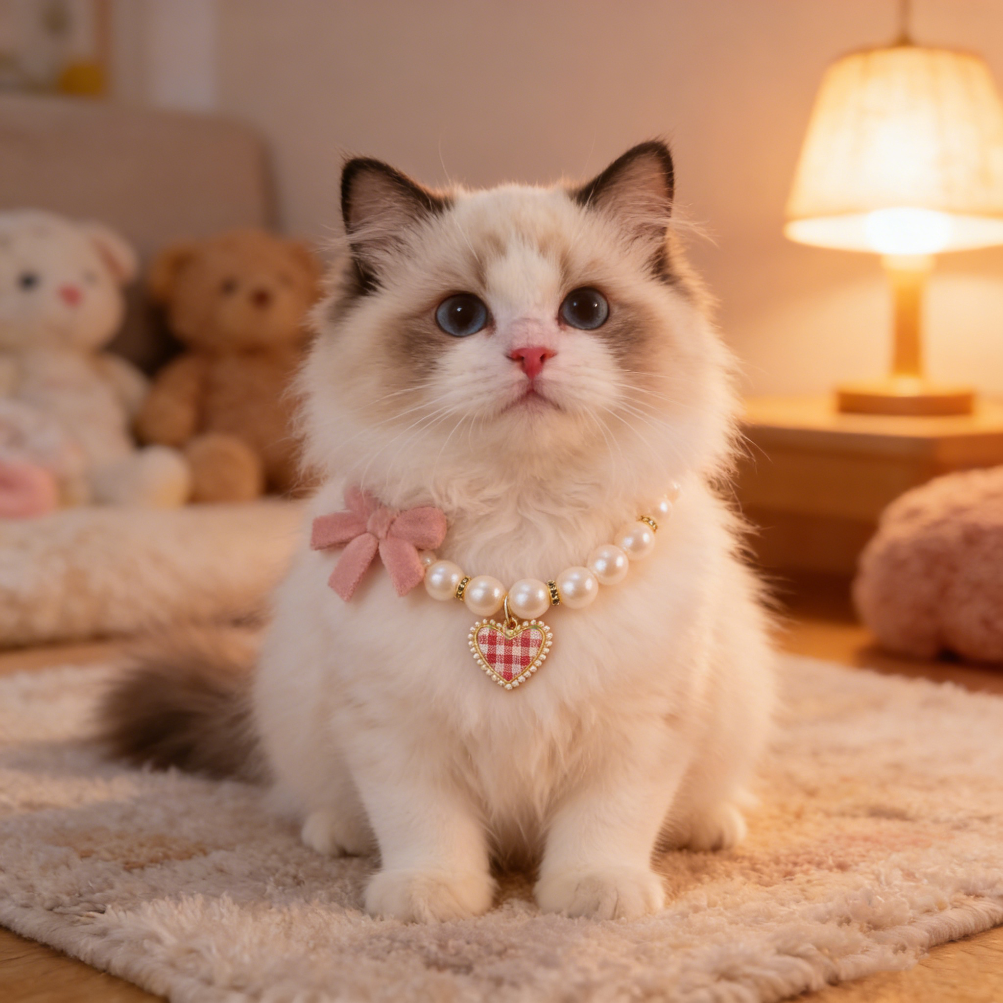 猫咪仿珍珠爱心项链狗狗宠物蝴蝶结项圈挂饰可爱复古围脖围巾装饰