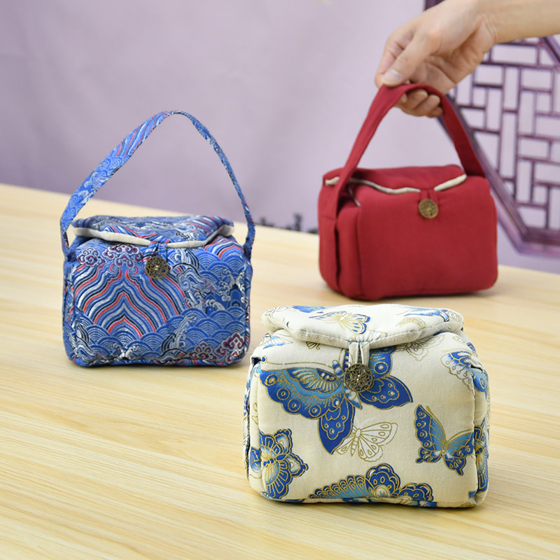 旅行茶具便携收纳包一壶两二杯收纳布袋棉麻加厚纯色手提包袋包邮