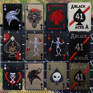 死神扑克牌刺绣魔术贴章黑桃A徽章V字仇杀队背包贴士气章个性臂章