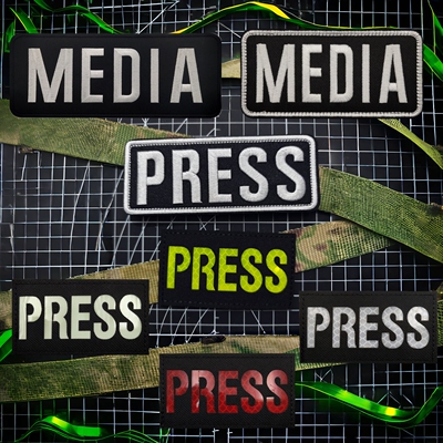 战地新闻记者英文徽章 PRESS MEDIA反光魔术贴臂章战术背心贴包贴