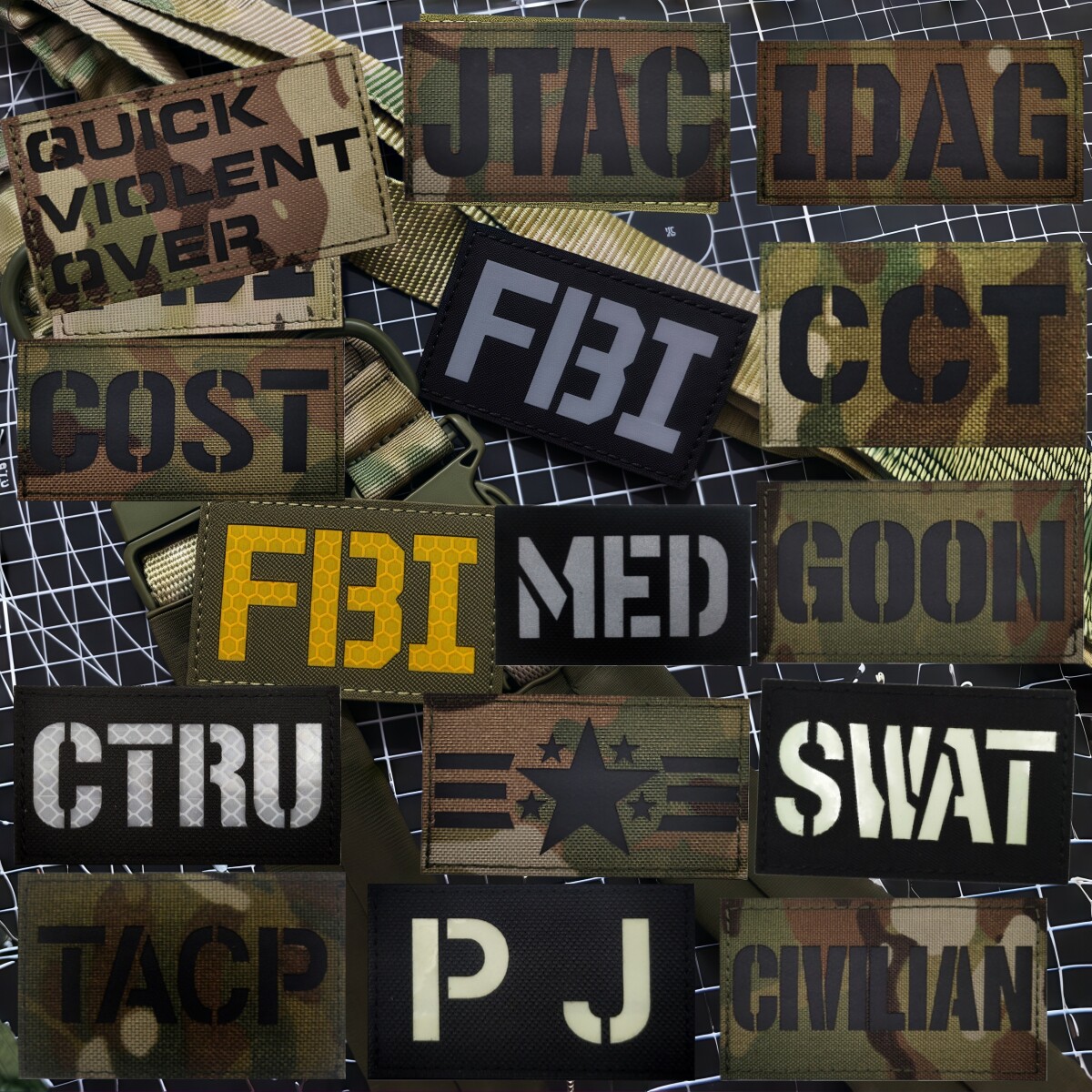 美国联邦SWAT臂章IR红外反光魔术贴徽章 FBI侦察队战术背包贴配饰