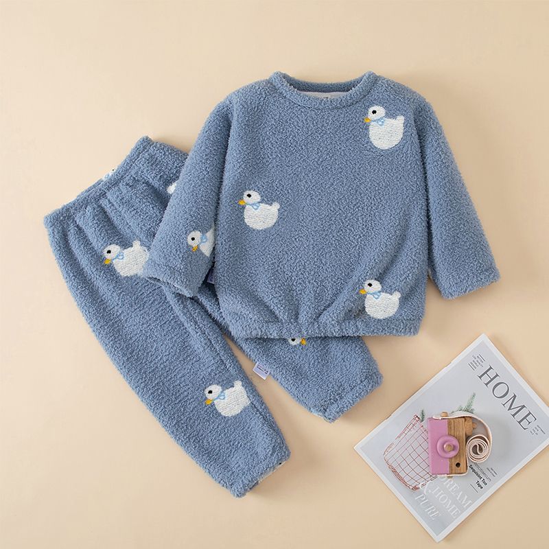 秋冬季儿童法兰绒睡衣宝宝女孩男童加绒保暖女童家居服珊瑚绒套装