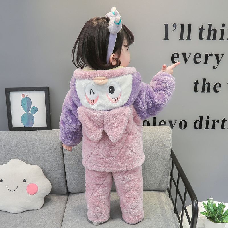 儿童睡衣珊瑚绒冬季法兰绒加厚款女童三层夹棉女孩2024新款家居服