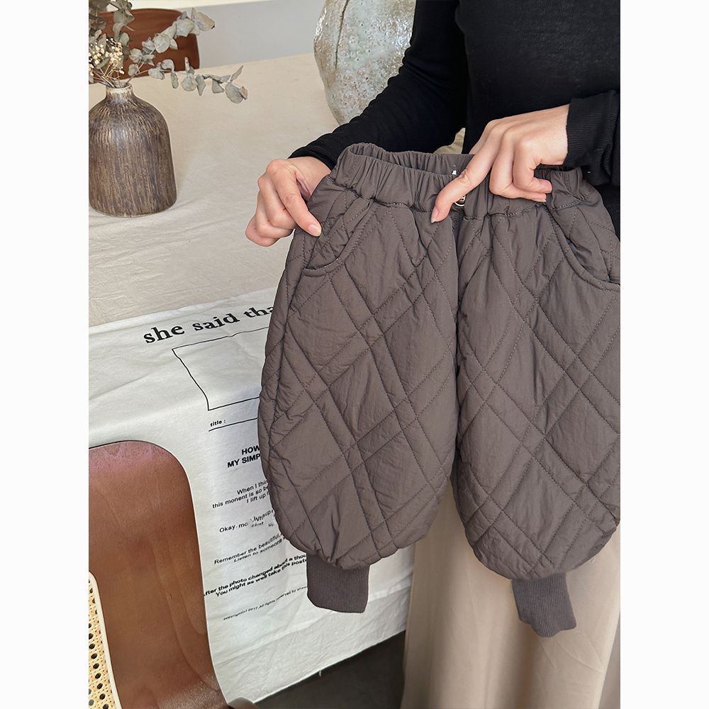 童装冬装裤子2025新款森系男女童菱格夹棉灯笼裤洋气加厚棉裤外穿