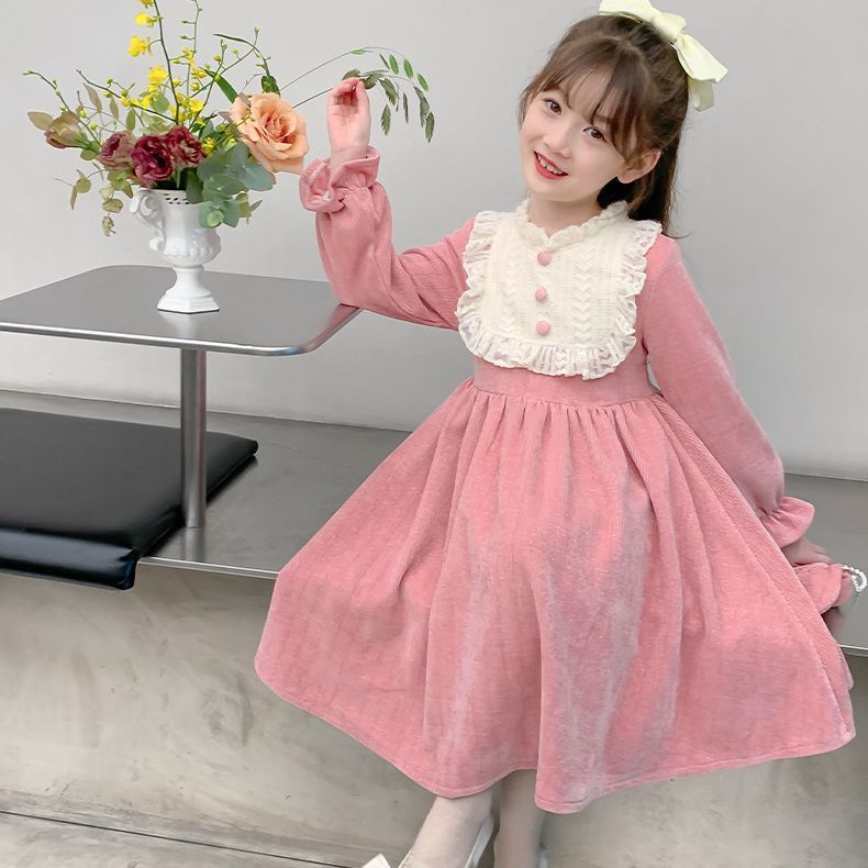 女童连衣裙秋冬2023新款洋气儿童加绒气质冬装公主拜年礼服连衣裙