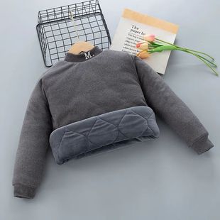 男童棉袄加绒加厚打底卫衣男童女童冬季保暖套头棉服内胆短款棉袄