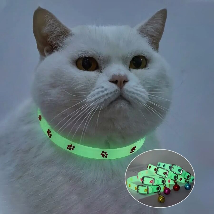 夜光铃铛项圈猫咪夜间出行防丢可调节可爱发光幼狗荧光脖圈颈圈