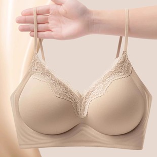 粉底液细肩带蕾丝隐形无痕内衣2025固定杯小胸聚拢显大收副乳文胸