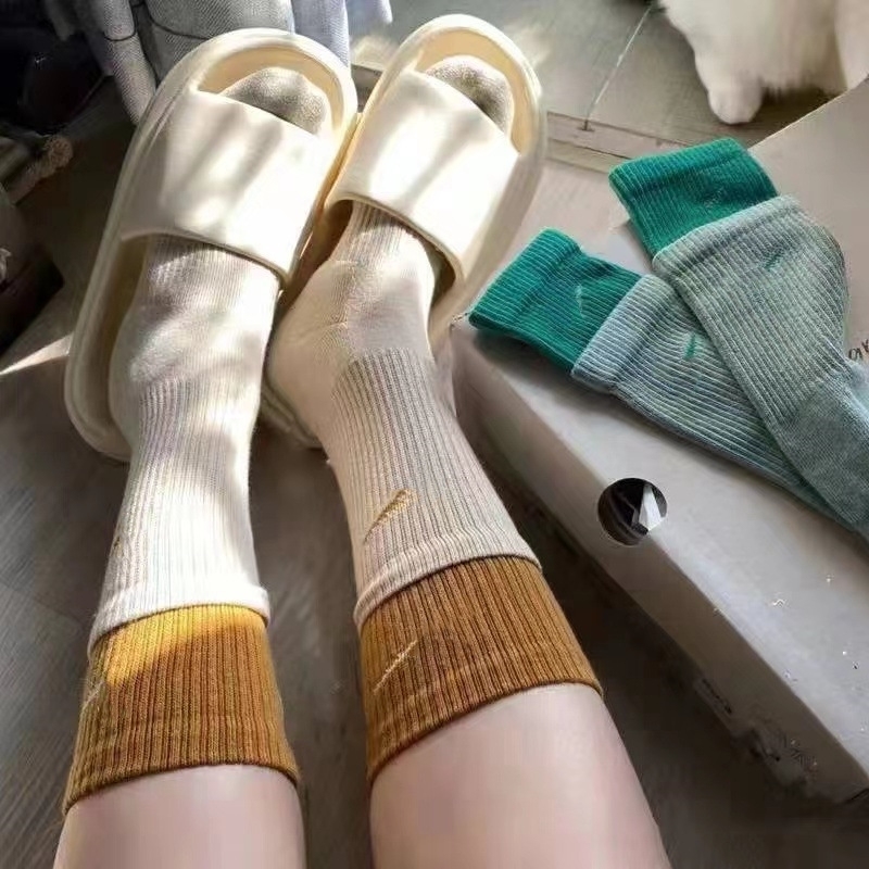 假两件中筒袜双层拼接纯棉毛巾底男女运动美袜搭配鲨鱼裤长筒袜子