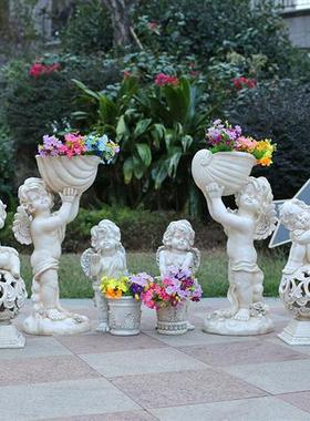 户外园林景观天使人物花缸摆件别墅门店造景装饰玻璃钢丘比特雕塑