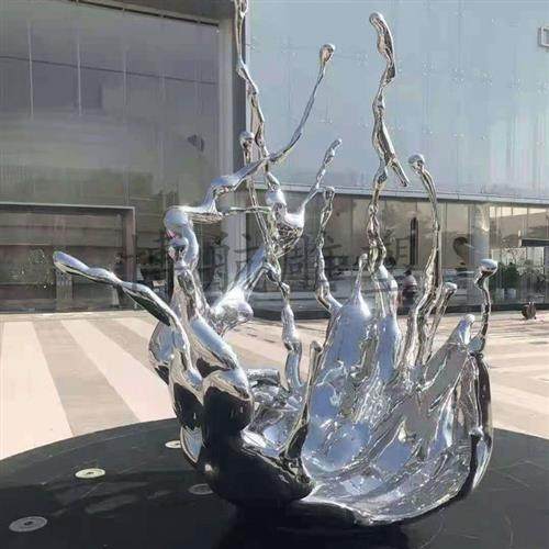 定制不锈钢镜面浪花雕塑创意白钢锻造水花摆件酒店会所楼盘水景装