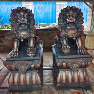 门口石狮一对雕塑玻璃钢仿铜铸铜酒店别墅守门招财狮定制园林景观