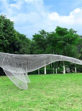 户外不锈钢镂空鲸鱼摆件园林景观公园草坪装饰海豚发光动物大雕塑