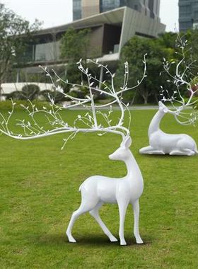 不锈钢梅花鹿雕塑铁艺镂空鹿摆件酒店大堂艺术售楼部草坪庭院装饰