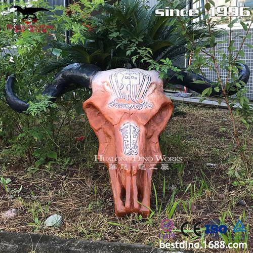 商场酒吧室内外美陈挂件摆件仿真牛头骨架模型自贡恐龙厂家定制.