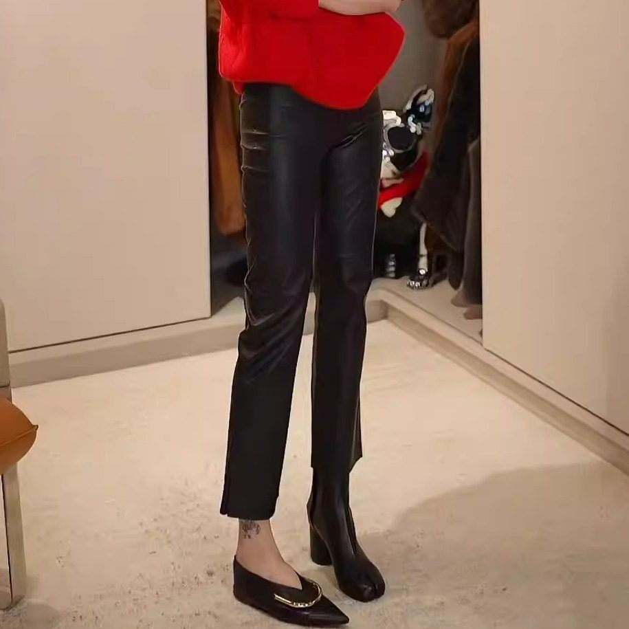 【多多还是多多】高奢系列侧开衩弹力抓皱绵羊皮皮裤KF-PK2371,女装/女士精品,皮衣,淘宝优惠券,粉丝福利购,淘宝优惠卷
