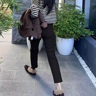 【多多还是多多】复古老钱显瘦松紧腰绒面大弹力皮裤KF-K0128-PC