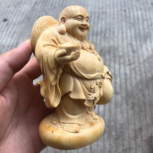 速发木北小勒黄杨湖雕手捧元宝弥叶佛人物佛像摆件家居客厅装饰工