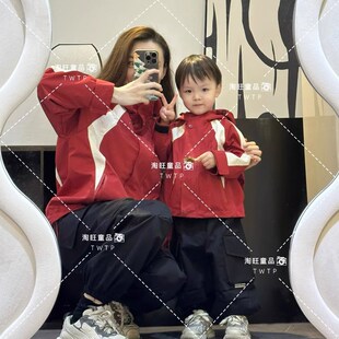 速发202装款亲子装母帽外套时尚潮酷套新连子母装防风户外风衣