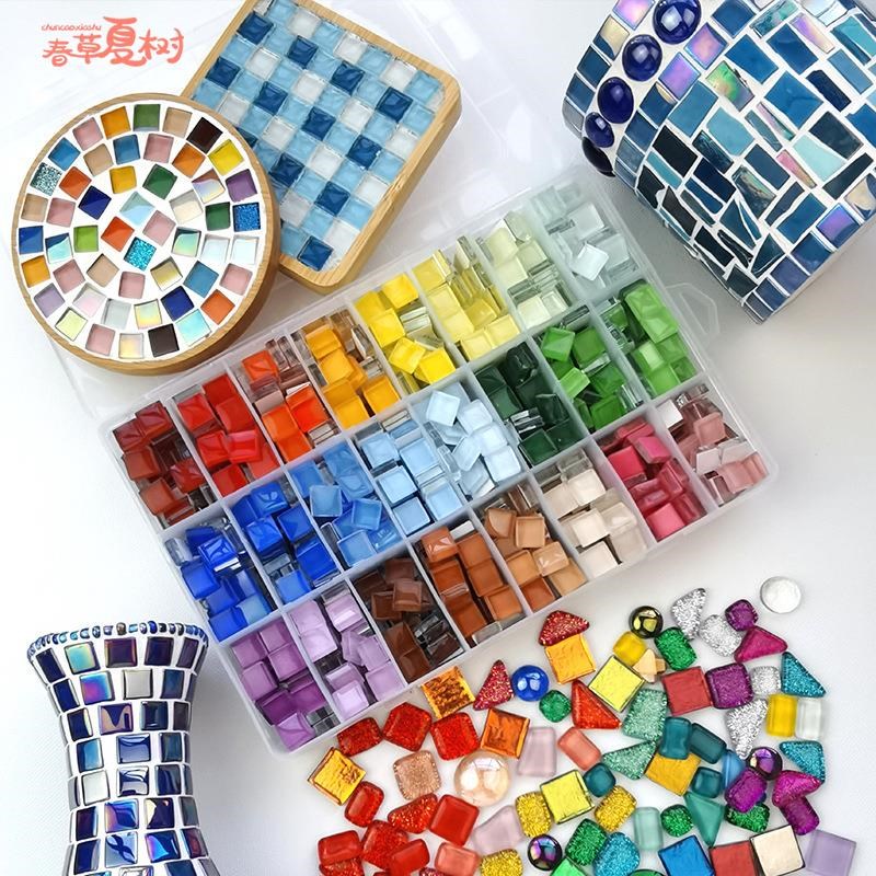 现货速发开学季礼物彩色水晶玻璃马赛克方块手工装饰美术绘画材料图片