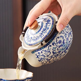 速发青花汝窑手抓壶盖碗茶杯子家用单个茶壶茶茶喝公泡办2025新款