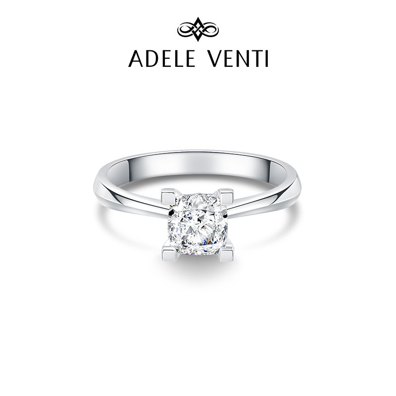 【培育】venti/梵迪 18k金钻石戒指 垫形钻四爪婚戒 克拉订婚钻戒
