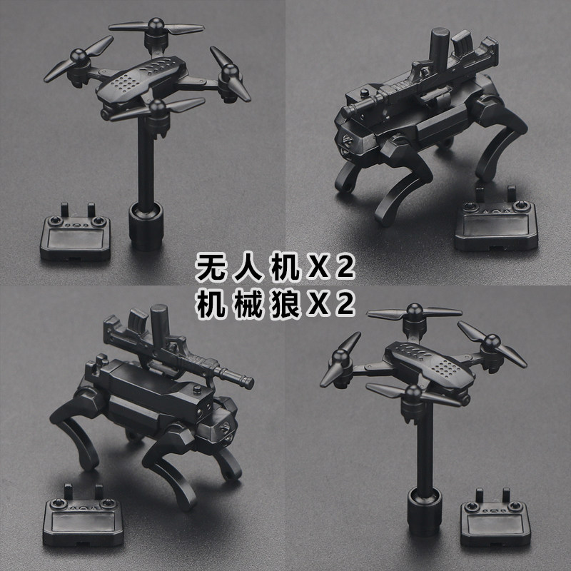 威龙特警无人机机械狗积木人仔特种兵三角洲行动盾牌拼装儿童玩具