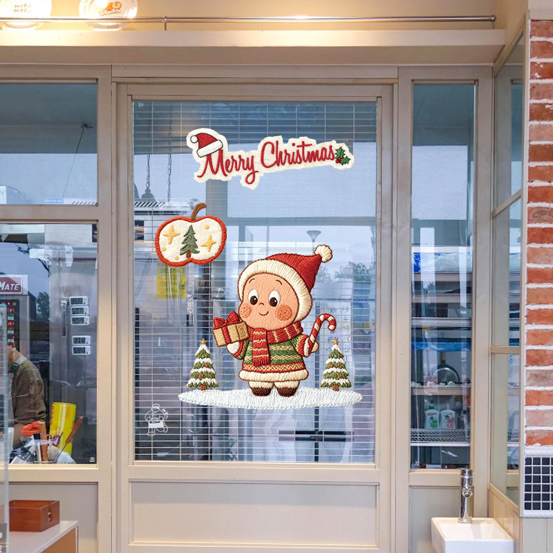 圣诞装饰面包店圣诞冬日窗花贴纸静电贴玻璃贴窗贴剪纸圣诞布置