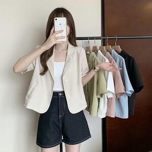 西装领短袖衬衫外套女夏季2023年新款设计感小众薄款衬衣短款上衣