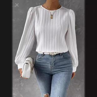 Long Neck Lantern Round Loose Womens Color Sleeve