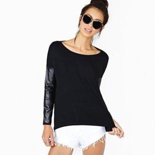 shirt Black bottoming leather handsome patchwork