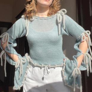 slim neck for trumpet women sleeves color sweater contrast