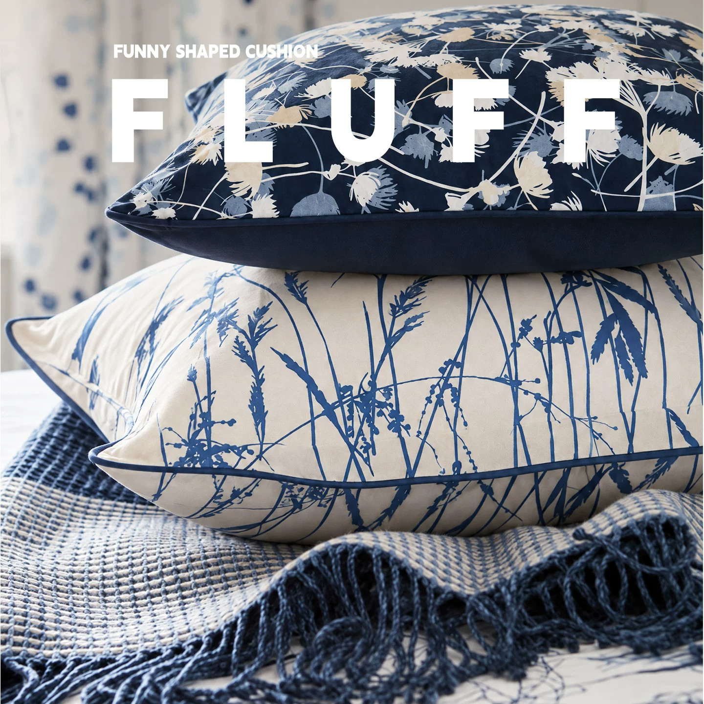 美式田园藏蓝花卉超大号抱枕套含芯正方形靠垫客厅沙发飘窗垫靠枕