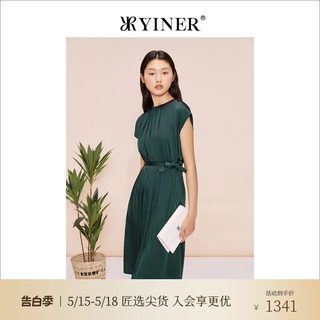 YINER音儿女装夏季时尚法式收褶收腰修身连衣裙