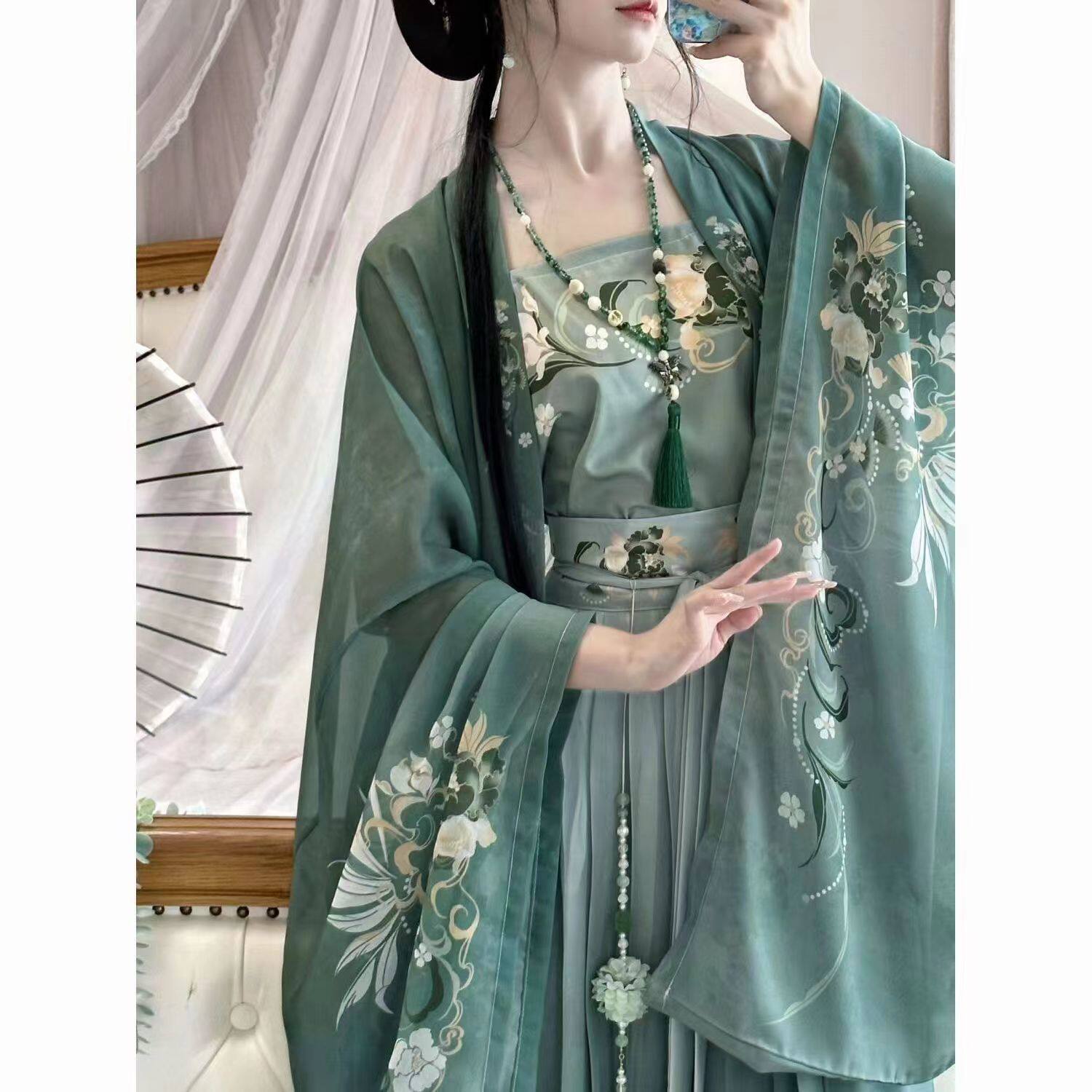 thumbnail for [Biyun Xiaguang] original Hanfu women's Song Chinese-style large-sleeved shirt printed waist-length pleated skirt is breathable in spring and autumn