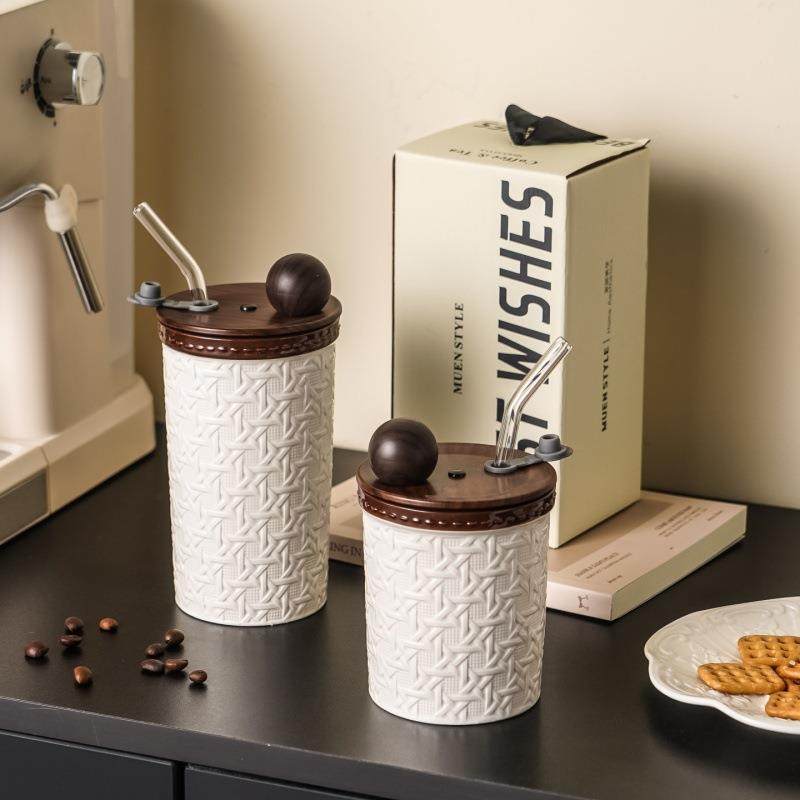 创意藤格纹吸管杯办公室用高颜值随手杯带盖喝水杯高级感生日礼品,餐饮具,吸管杯,淘宝优惠券,粉丝福利购,淘宝优惠卷