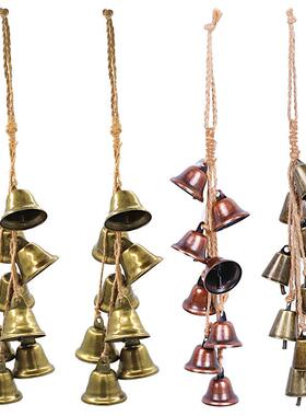 欧美热销麻绳圣诞铃铛串复古喇叭铃铛挂件节日壁挂铁艺喇叭铃风铃